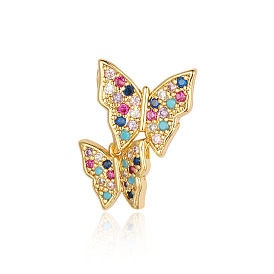 Brass Micro Pave Colorful Cubic Zirconia Pendants, Butterfly Charms