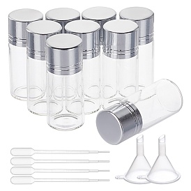 BENECREAT Glass Bead Containers, with Aluminum Lid, Disposable Plastic Transfer Pipettes, Mini Transparent Plastic Funnel Hopper