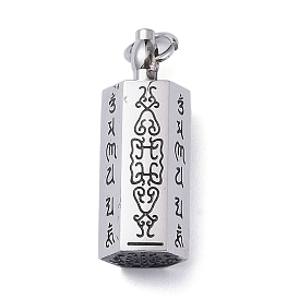 Openable 304 Stainless Steel Urn Ashes Pendants, with Jump Ring, Hexagon with Rune Charm