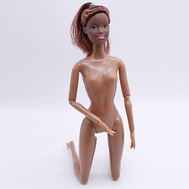 Plastic Movable Joints Action Figure Body, with Head & High Ponytail Hairstyles, for Female African Doll Accessories Marking