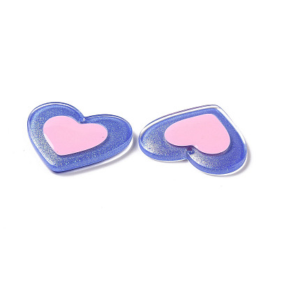 Acrylic Pendants, with Enamel and Glitter Powder, Heart Charm