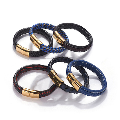 Retro Leather Cord Bracelets, with 304 Stainless Steel Magnetic Clasps