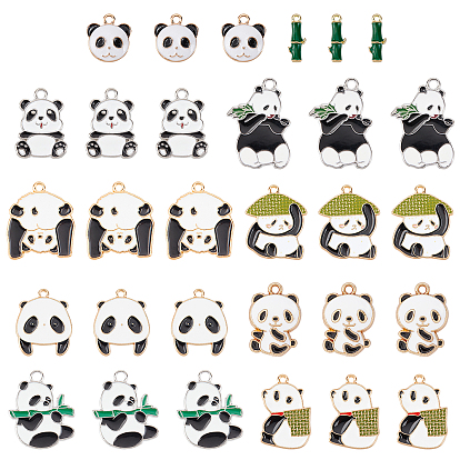 40Pcs 10 Style Alloy Enamel Pendants, Panda Shape, Light Gold