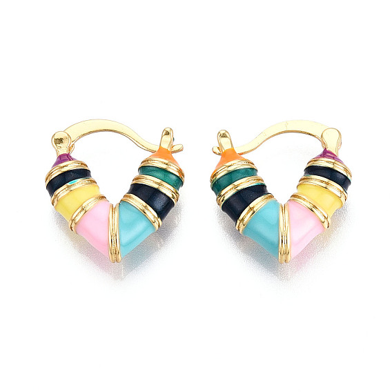 Серьги-кольца из латуни с эмалью в форме сердца, реальный 18 k позолоченный