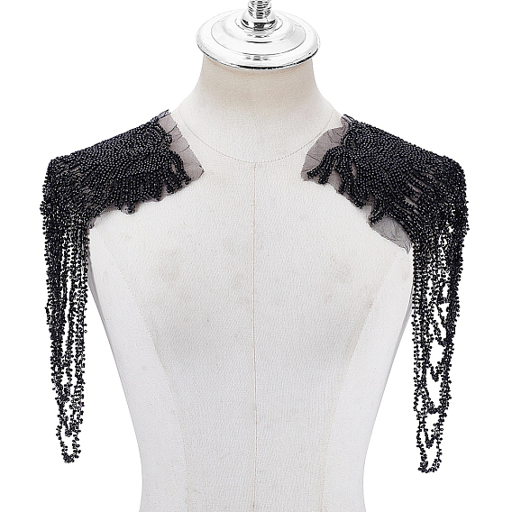 Plastic Beaded Tassel Chain Epaulettes, with Cloth Findings, Garment Accessories