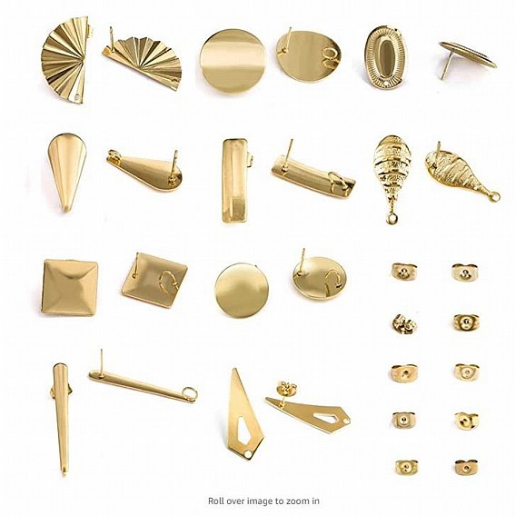 304 Stainless Steel Stud Earring Findings, with Loop and Ear Nuts/Earring Backs
