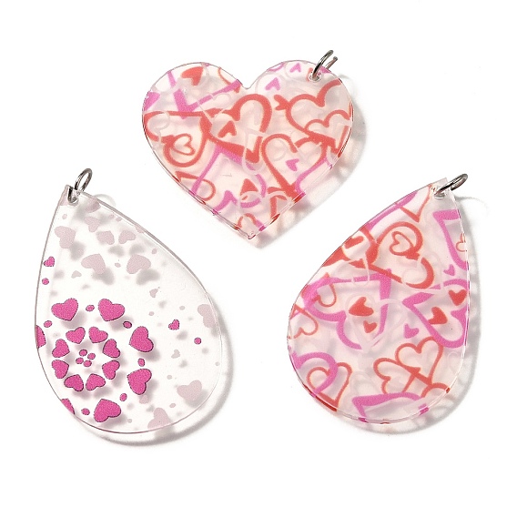 Печатные акриловые подвески, ярко-розовый, с платиновым шлейфом