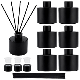 6Pcs Glass Aromatherapy Refillable Bottles, Column, with 3Bag Rattan Bars and 6Bag Glass Aromatherapy Bottle Caps