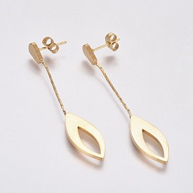 304 Stainless Steel Dangle Stud Earrings, Hypoallergenic Earrings, with Chain, Ear Nuts/Earring Back, Leaf