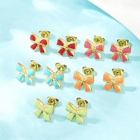 304 серьги-гвоздики с бантиками из нержавеющей стали и эмалью, золотые