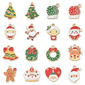 Christmas Alloy Enamel Pendants, Golden, Cake/Tree/Deer/Gloves/Santa Claus Charm