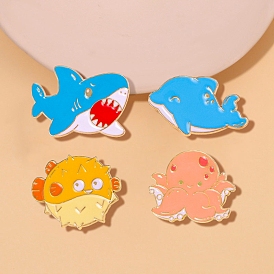 Cartoon Shark Octopus Dolphin Brooch, Cute Sea Animal Alloy Enamel Pins, Ocean Theme Badge for Clothes Backpack