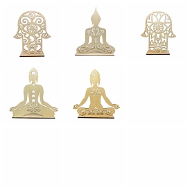 Wooden Hollow Engrave Yoga/Hamsa Hand Display Decorations, for Home Desktop Decoration