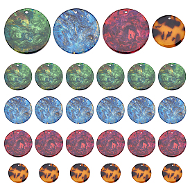 PandaHall Elite 40Pcs 4 Colors Cellulose Acetate(Resin) Pendants, Flat Round
