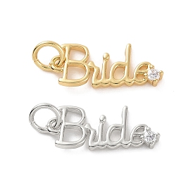Rack Plating Brass Micro Pave Cubic Zirconia Pendants, with Jump Ring, Long-Lasting Plated, Cadmium Free & Lead Free, Word Bride