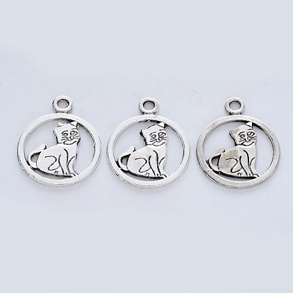 Colgantes de gatito de aleación de estilo tibetano, sin cadmio y níque y plomo, anillo con forma de gato