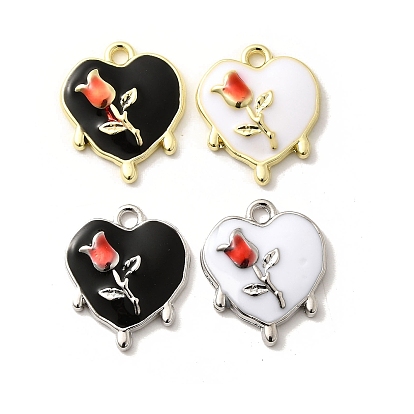 Подвески из сплава , с эмалью, без свинца, без кадмии и без никеля, стойки покрытие, сердце с розовым шармом