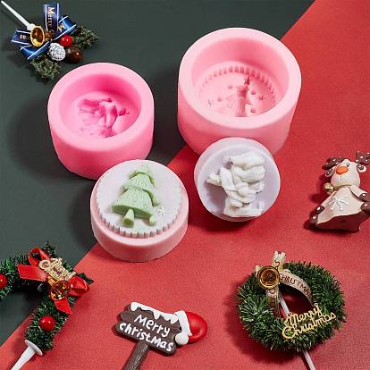 Christmas Theme Food Grade DIY Silicone Molds, Fondant Molds, Baking Molds, Chocolate, Candy, Biscuits, Soap Making, Santa Claus with Sleigh & Tree