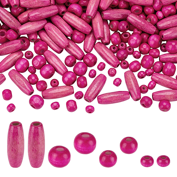 480шт 4 стили окрашенные бусины из натурального дерева, рис и круглый