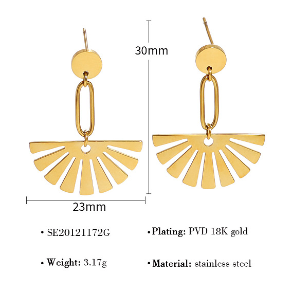 304 Stainless Steel Stud Dangle Earrings, Fan