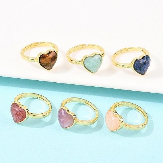 Кольца с натуральными драгоценными камнями и латунной фурнитурой., сердце, граненые, стойки покрытие, золотые