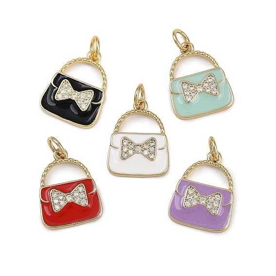 Латунь эмаль подвески, сумочка с bowknot, с кубического циркония, реальный 18 k позолоченный, стойки покрытие, долговечный, без кадмия и без свинца, с целью перехода в кольце