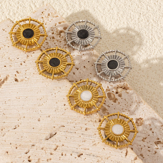 Винтажный французский стиль 304 серьги-гвоздики из нержавеющей стали в форме солнца