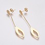 304 Stainless Steel Dangle Stud Earrings, Hypoallergenic Earrings, with Chain, Ear Nuts/Earring Back, Leaf