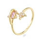 Anneau de manchette ouvert cœur et étoile en zircon cubique rose perle, bijoux en laiton pour femmes
