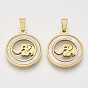 201 Stainless Steel Pendants, with Shell and Random Size Snap on Bails, Flat Round with Elephant