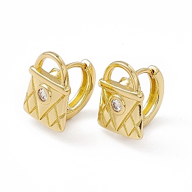 Clear Cubic Zirconia Padlock Hoop Earrings, Real 18K Gold Plated, Rack Plating Brass Jewelry for Women, Cadmium Free & Nickel Free & Lead Free
