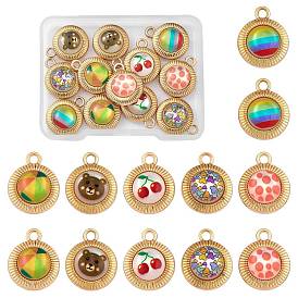 12Pcs 6 Styles Printed Opaque Resin Pendants, with Golden Tone Alloy Findings, Half Round