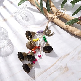 Подвесной колокольчик в форме лунного железа, подвески из сплава и деревянные бусины, джутовый шнур для украшения двери дома