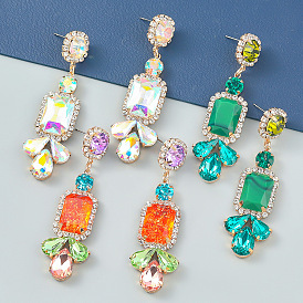 Fashion Colorful Diamond Alloy Geometric Earrings - European and American Style, Full Diamond Ear Pendants.