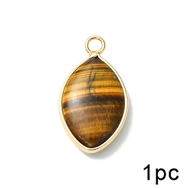 Natural Tiger Eye Pendants, with Golden Tone Iron Settings