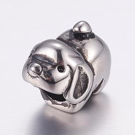 304 Stainless Steel Puppy European Beads, Large Hole Beads, Dog Charms