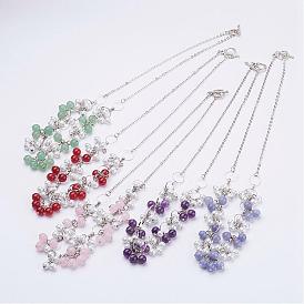 Pierres fines naturelles colliers de perles, avec perles de verre et fermoirs à bascule en alliage de style tibétain