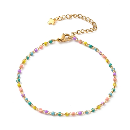 304 Stainless Steel Enamel Twisted Chain Bracelets, with Cross Charms and Lobster Claw Clasps, Golden