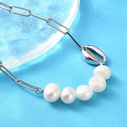 304 ожерелья из нержавеющей стали и натурального жемчуга в виде скрепок для женщин, белые