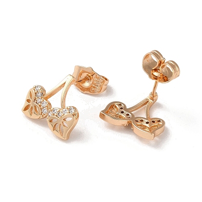 Brass Rhinestone Stud Earrings, Leaf