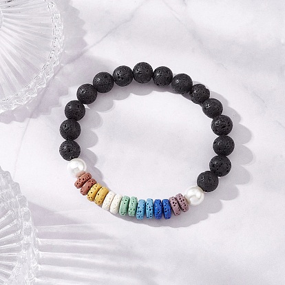 Браслеты из натурального лавового камня и ракушек с бусинами и бисером для женщин, круглый и плоский круглый