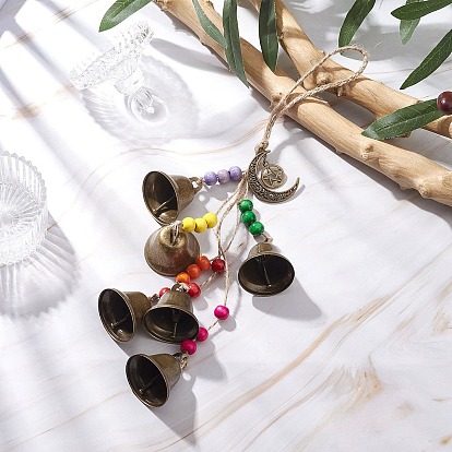 Подвесной колокольчик в форме лунного железа, подвески из сплава и деревянные бусины, джутовый шнур для украшения двери дома