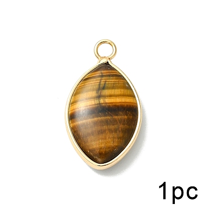 Natural Tiger Eye Pendants, with Golden Tone Iron Settings