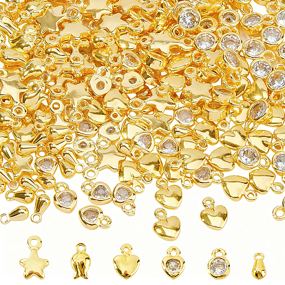 60шт. 6 стили латунные подвески с кубическим цирконием, золотые