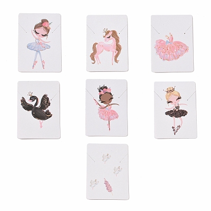 Rectangle Paper Necklace Display Cards, Jewelry Display Cards for Necklace Storage, White, Dancer/Swan/Dree/Unicorn Pattern