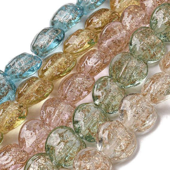 Handmade Gold Sand Lampwork Beads Strands, Heart