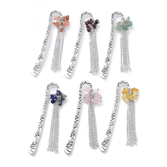 Тибетском стиле сплава закладки, с бусинами из натуральных драгоценных камней и медными кабельными цепями