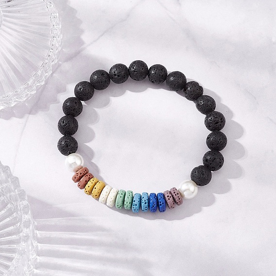 Браслеты из натурального лавового камня и ракушек с бусинами и бисером для женщин, круглый и плоский круглый