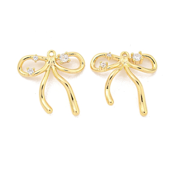 Латунные микропаве прозрачные подвески с фианитом, без кадмия, без никеля и без свинца, бантом