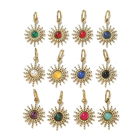 Ионное покрытие (ip) 304 нержавеющая сталь с подвесками из натуральных и синтетических драгоценных камней, реальный 14 k позолоченный, смешанные окрашенные и неокрашенные, очарование солнца